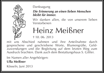 Traueranzeige von Heinz Meißner von Mitteldeutsche Zeitung Halle/Saalkreis