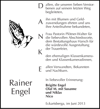 Traueranzeige von Rainer Engel von Mitteldeutsche Zeitung Naumburg/Nebra