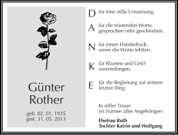 Traueranzeige von Günter Rother von Mitteldeutsche Zeitung Halle/Saalkreis