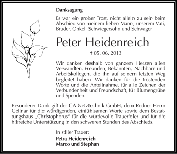Traueranzeige von Peter Heidenreich von Mitteldeutsche Zeitung Halle/Saalkreis