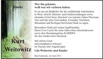 Traueranzeige von Kurt Weitowitz von Mitteldeutsche Zeitung Quedlinburg