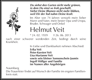 Traueranzeige von Helmut Veit von Mitteldeutsche Zeitung Naumburg/Nebra