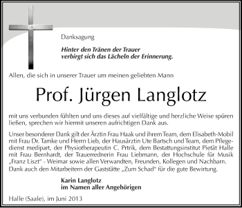Traueranzeige von Jürgen Langlotz von Mitteldeutsche Zeitung Halle/Saalkreis