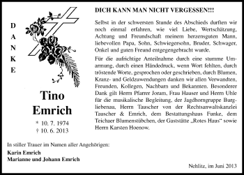 Traueranzeige von Tino Emrich von Mitteldeutsche Zeitung Halle/Saalkreis