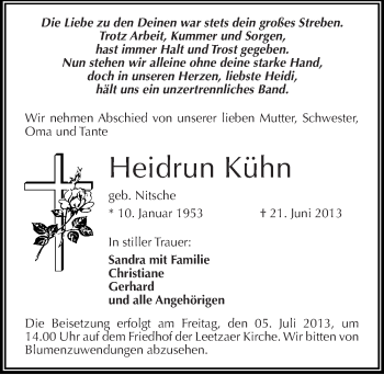 Traueranzeige von Heidrun Kühn von Mitteldeutsche Zeitung Wittenberg