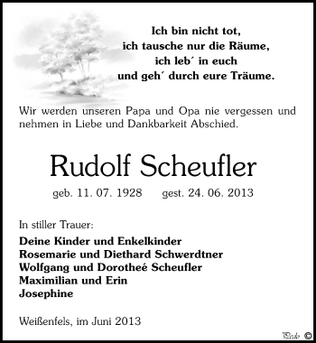 Traueranzeige von Rudolf Scheufler von Mitteldeutsche Zeitung Weißenfels