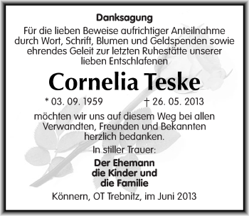 Traueranzeige von Cornelia Teske von Mitteldeutsche Zeitung Bernburg