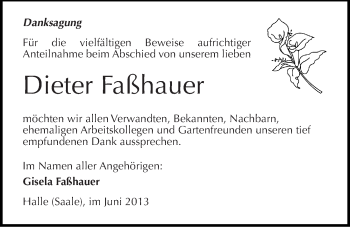 Traueranzeige von Dieter Faßhauer von Mitteldeutsche Zeitung Halle/Saalkreis