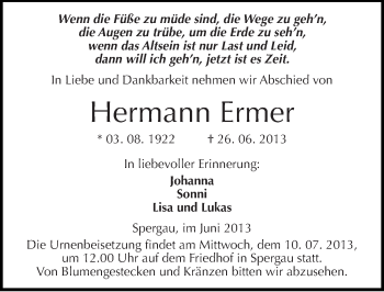 Traueranzeige von Hermann Ermer von Mitteldeutsche Zeitung Merseburg/Querfurt