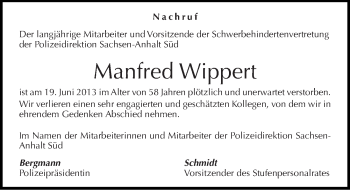 Traueranzeige von Manfred Wippert von Mitteldeutsche Zeitung Halle/Saalkreis