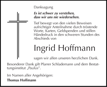 Traueranzeige von Ingrid Hoffmann von Mitteldeutsche Zeitung Halle/Saalkreis