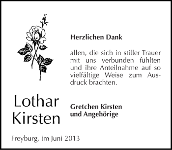 Traueranzeige von Lothar Kirsten von Mitteldeutsche Zeitung Naumburg/Nebra
