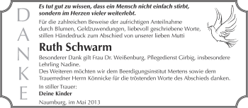 Traueranzeige von Ruth Schwarm von WVG - Wochenspiegel NMB / WSF / ZTZ