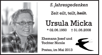 Traueranzeige von Ursula Micka von Super Sonntag Wittenberg