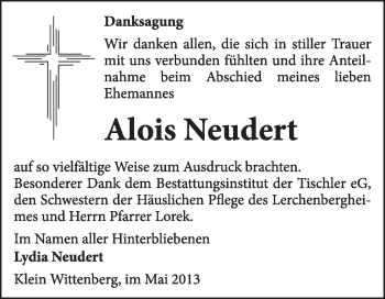 Traueranzeige von Alois Nedert von Super Sonntag Wittenberg