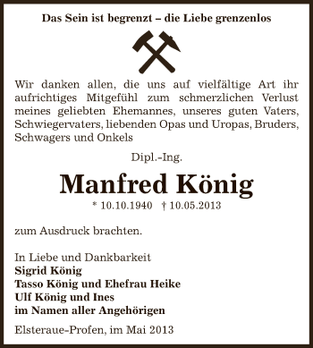 Traueranzeige von Manfred König von Super Sonntag Zeitz