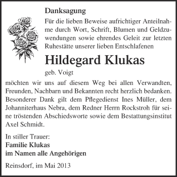 Traueranzeige von Hildegard Klukas von WVG - Wochenspiegel NMB / WSF / ZTZ