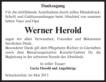 Traueranzeige von Werner Herold von WVG - Wochenspiegel Aschersleben