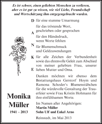 Traueranzeige von Monika Müller von WVG - Wochenspiegel Aschersleben