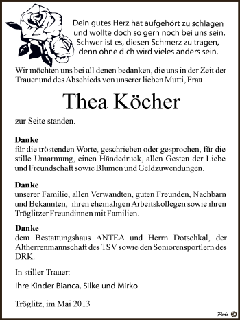 Traueranzeige von Thea Köcher von Super Sonntag Zeitz