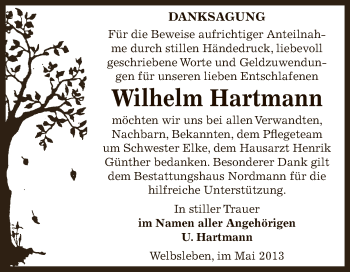 Traueranzeige von Wilhelm Hartmann von Super Sonntag SGH Mansf. Land