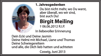 Traueranzeige von Birgit Meiling von Super Sonntag Wittenberg