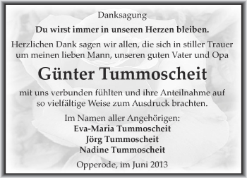 Traueranzeige von Günter Tummoscheit von WVG - Wochenspiegel Quedlinburg