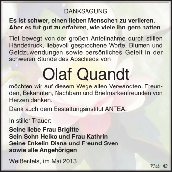 Traueranzeige von Olaf Quandt von WVG - Wochenspiegel NMB / WSF / ZTZ