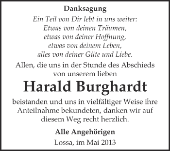 Traueranzeige von Harald Burghardt von WVG - Wochenspiegel NMB / WSF / ZTZ