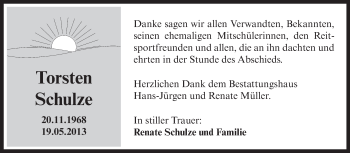 Traueranzeige von Torsten Schulze von WVG - Wochenspiegel Aschersleben