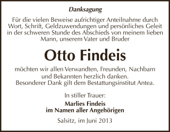 Traueranzeige von Otto Findeis von Super Sonntag Zeitz