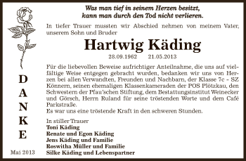 Traueranzeige von Hartwig Käding von Super Sonntag Bernburg
