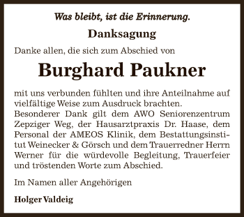 Traueranzeige von Burghard Paukner von Super Sonntag Bernburg