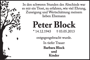 Traueranzeige von Peter Block von Super Sonntag Dessau / Köthen