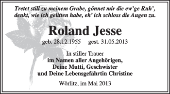 Traueranzeige von Roland Jesse von Super Sonntag Wittenberg