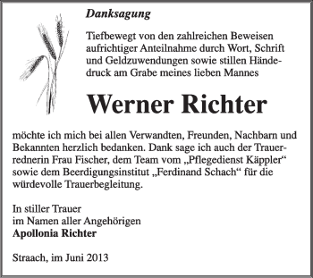Traueranzeige von Werner Richter von WVG - Wochenspiegel Wittenberg