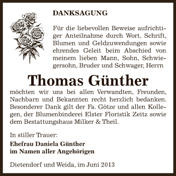 Traueranzeige von Thomas Günther von Super Sonntag Zeitz