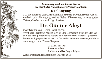 Traueranzeige von Günter Aleyt von Super Sonntag Zeitz
