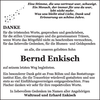 Traueranzeige von Bernd Enkisch von Super Sonntag Dessau / Köthen