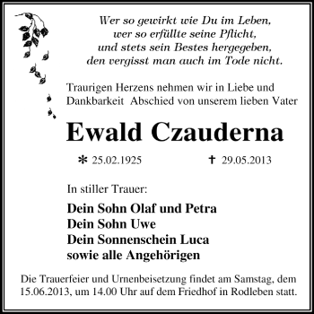 Traueranzeige von Ewald Czauderna von Super Sonntag Dessau / Köthen