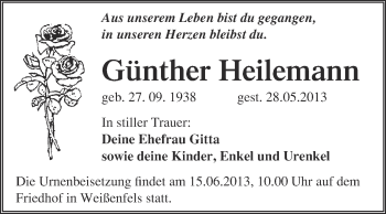 Traueranzeige von Günther Heilemann von WVG - Wochenspiegel NMB / WSF / ZTZ