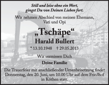 Traueranzeige von Harald Bullert von Super Sonntag Dessau / Köthen