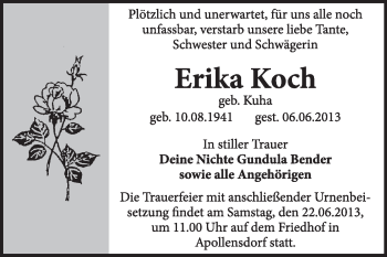 Traueranzeige von Erika Koch von Super Sonntag Wittenberg