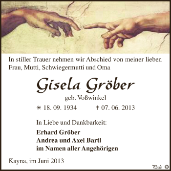 Traueranzeige von Gisela Gröber von Super Sonntag Zeitz