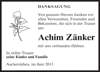 Traueranzeige von Achim Zänker von WVG - Wochenspiegel Aschersleben
