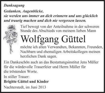 Traueranzeige von Wolfgang Güttel von WVG - Wochenspiegel Aschersleben
