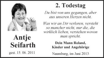 Traueranzeige von Antje Seifarth von WVG - Wochenspiegel NMB / WSF / ZTZ
