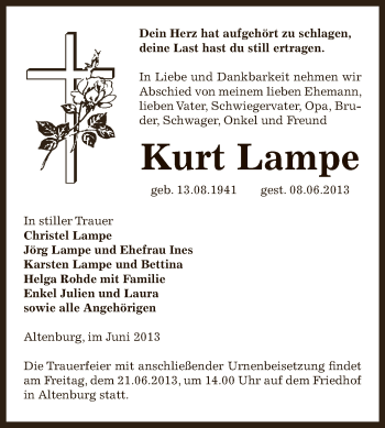 Traueranzeige von Kurt Lampe von Super Sonntag Bernburg
