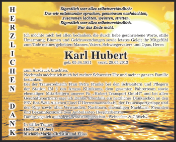 Traueranzeige von Karl Hubert von Super Sonntag Bernburg