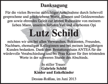 Traueranzeige von Lutz Schild von Super Sonntag Dessau / Köthen